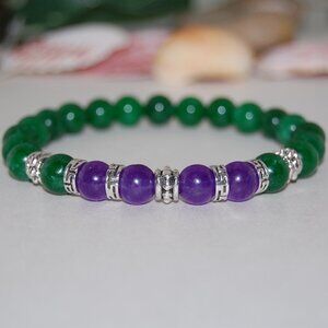 Jade Bracelet,Jade and Amethyst Beads,Green Jade Bracelet
